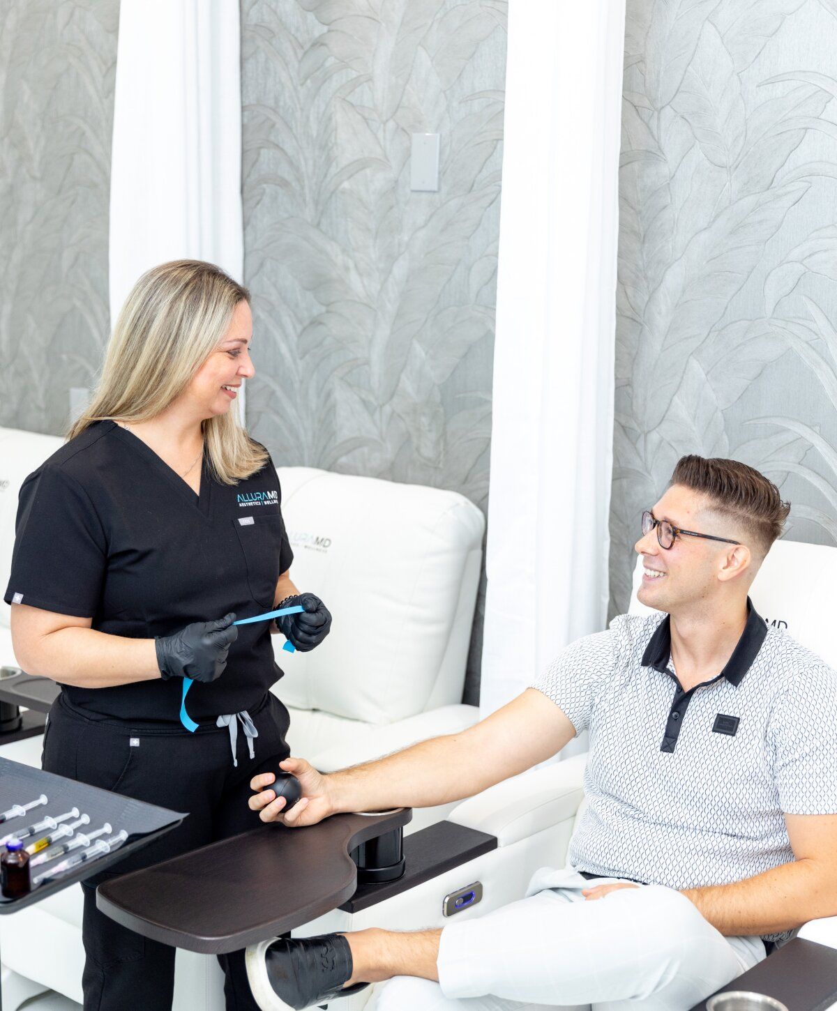 myers cocktail iv therapy patient model being prepared for iv treatment