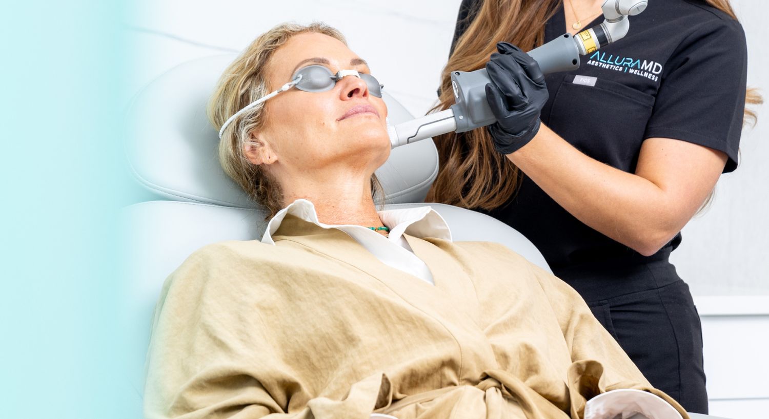 Co2 Laser Skin Resurfacing patient model receiving treatment on her face at a med spa