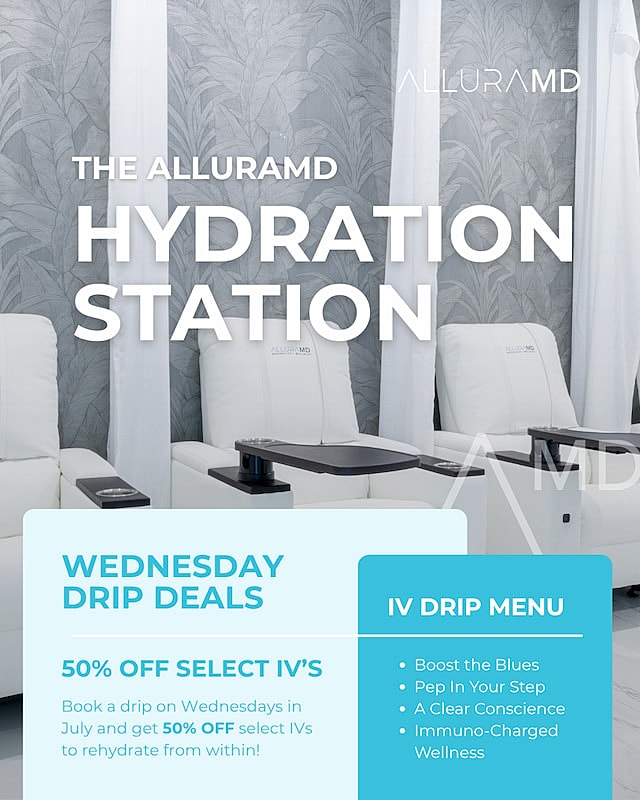 Hydration station with IV drip treatment promotion